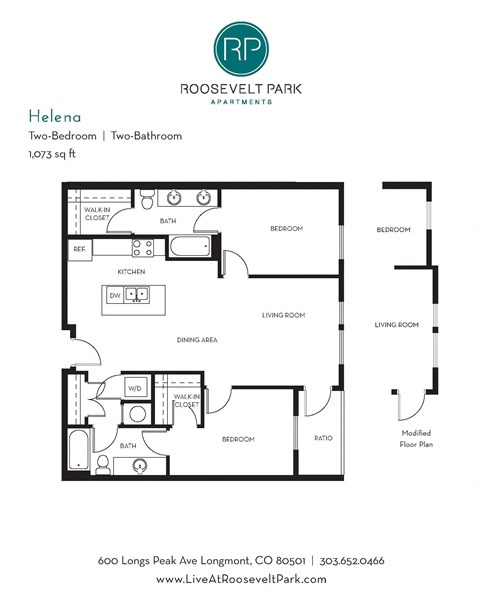 Floor plan for 2 beds, 2 baths, 1065 sqft